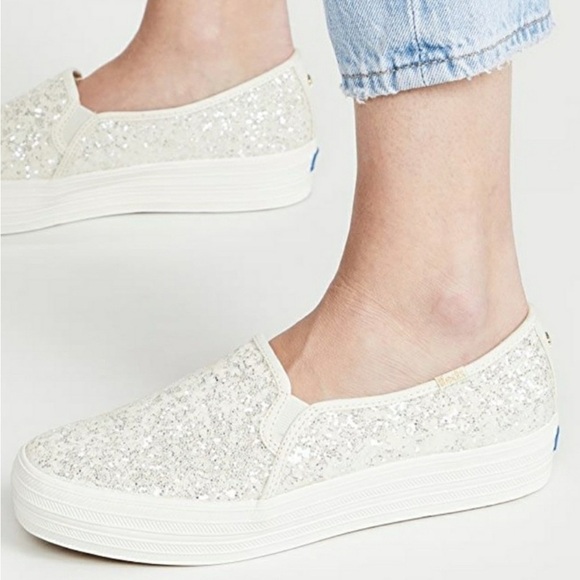 kate spade x Keds White Glitter Slip-On Sneakers - Picture 1 of 8